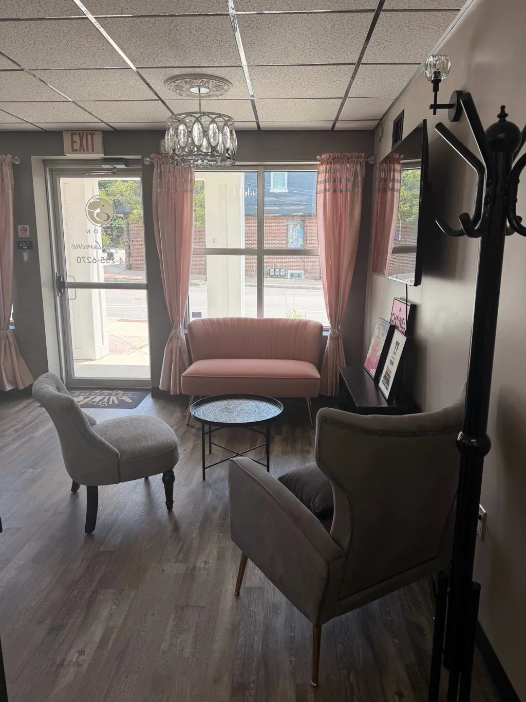 Bright waiting lounge by the front windows