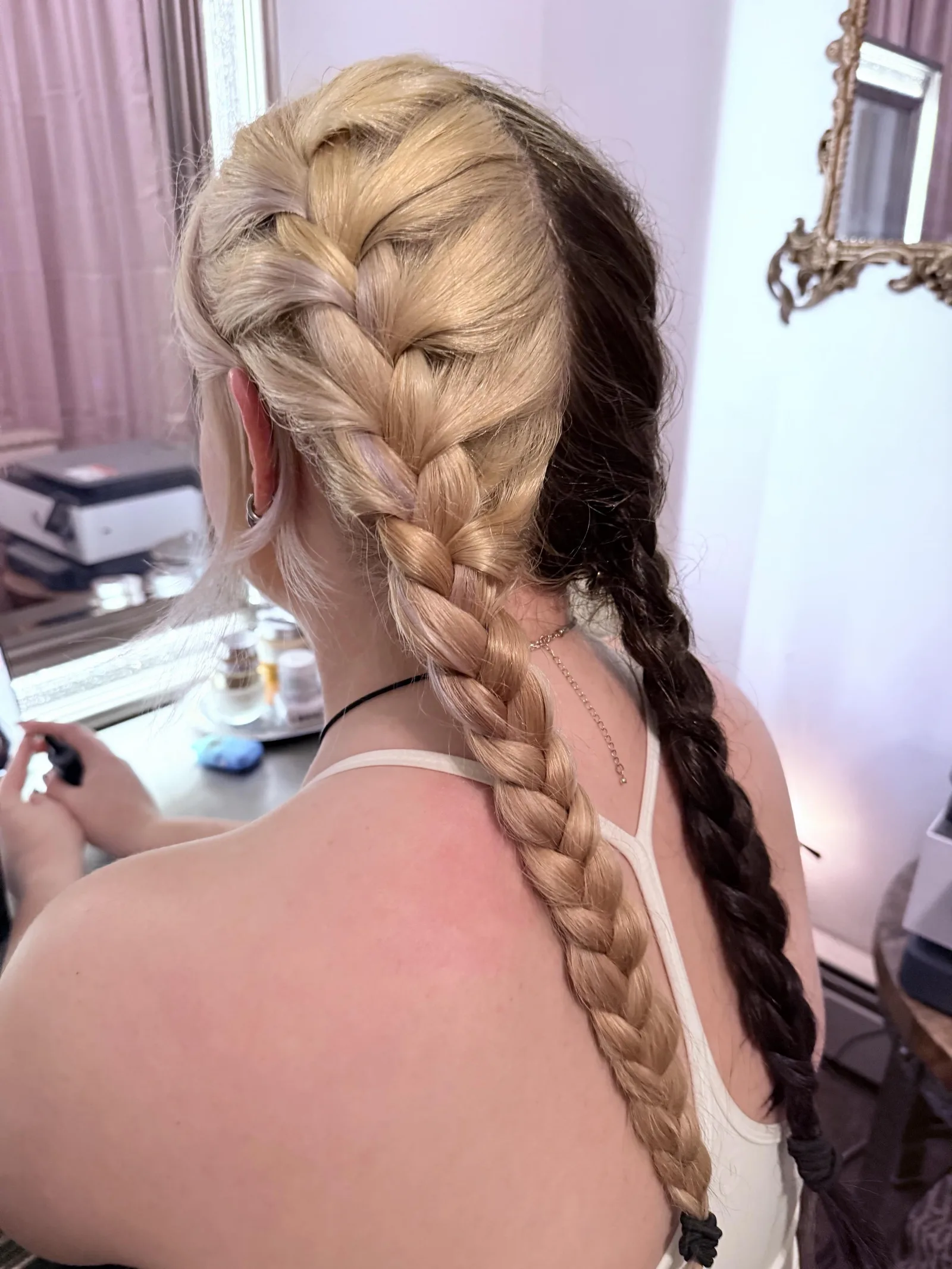 Two-tone blonde and brunette braid