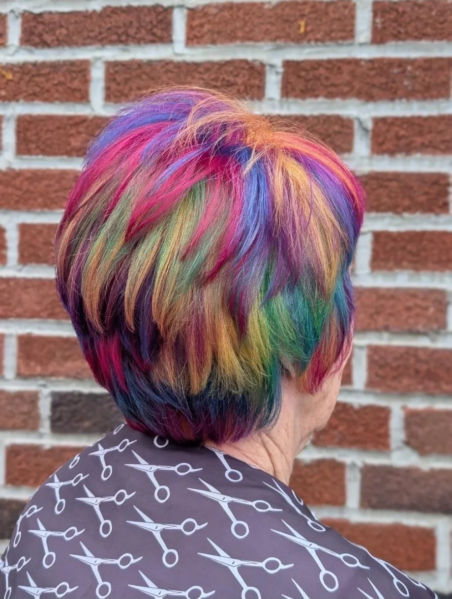 Rainbow pixie cut color